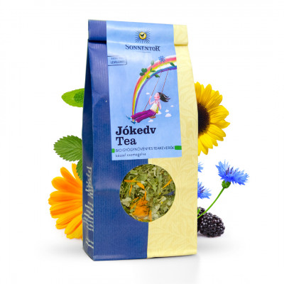 Sonnentor Bio Jókedv tea. Görcsoldó és hangulatjavító, szálas gyógynövénykeverék almamentával.