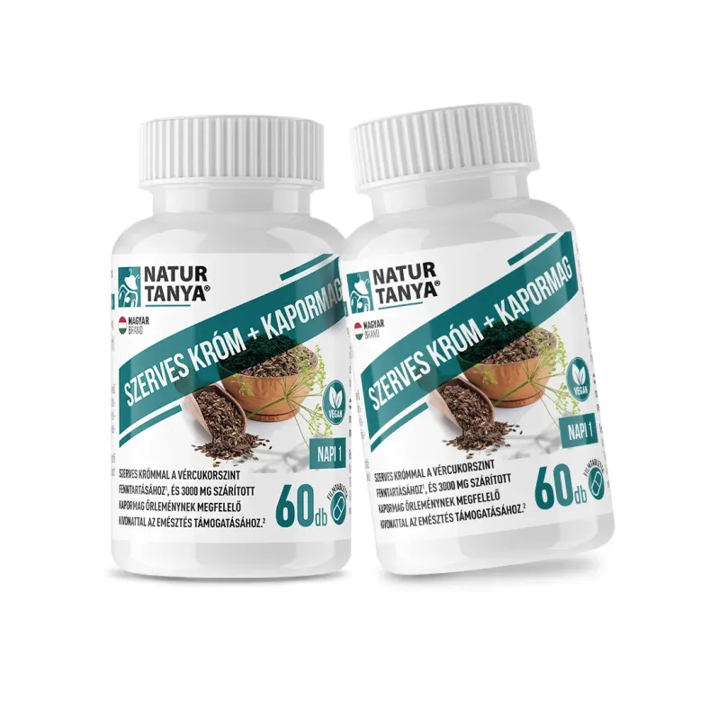 Natur Tanya® Szerves Króm+Kapormag DUOPACK, -10% kedvezménnyel. 3000mg kapormag őrlemény/tbl. krómmal!