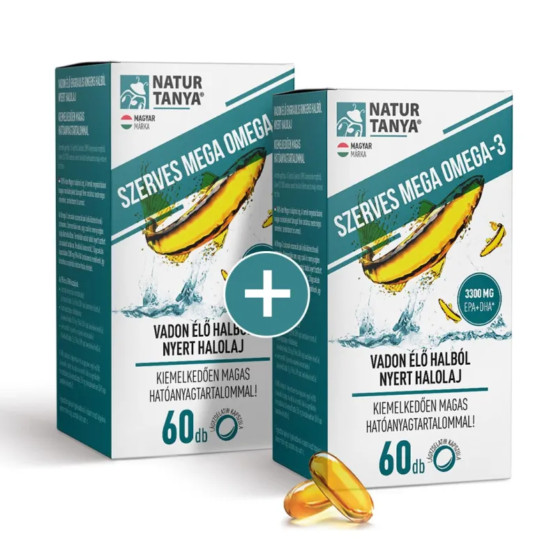 Mega Omega-3 Vadvízi halolaj, magas EPA és DHA tartalom Natur Tanya® DUOPACK -10 % kedvezménnyel Mega Omega-3 Vadvízi halolaj, magas EPA és DHA tartalom Natur Tanya® DUOPACK -10 % kedvezménnyel