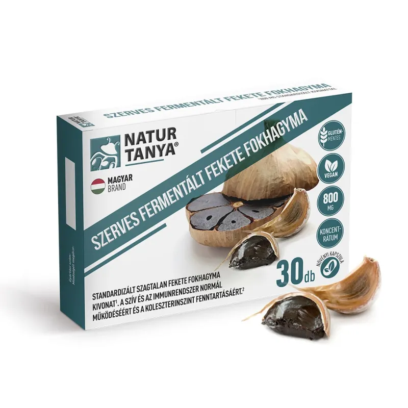 Fermentált Fekete Fokhagyma Natur Tanya® – 800 mg szagtalan, vegán kivonat, természetes fermentációval.