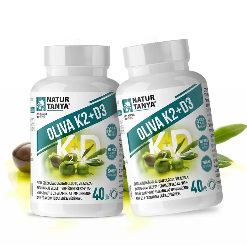 OLIVA K2+D3 vitamin duopack akció natur tanya. Extra szűz olívaolajban oldott, világszabadalommal védett természetes, ferm