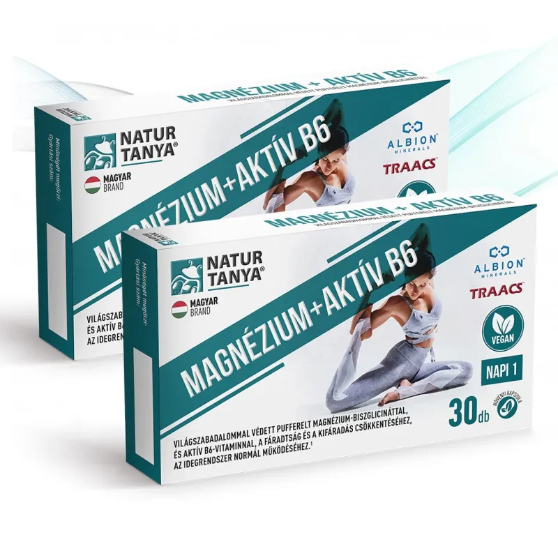Vegán magnézium és aktív B6-vitamin duopack akció Natur Tanya. Világszabalommal védett magnézium-biszglicinát kedvezmé
