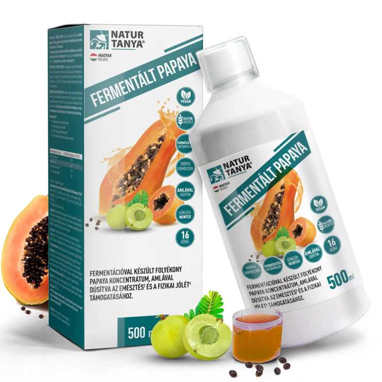 Natur Tanya® FERMENTÁLT PAPAYA amlával a gyomor-bélrendszer egészségéhez, az emésztés és a fizikai jólét támogatásához 500 ml