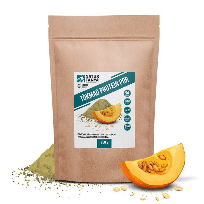 A Natur Tanya® tökmag protein - hidegen sajtolt tökmagból. Komplex tápanyagforrás, aminosavakkal, magas fehérje tartalommal.