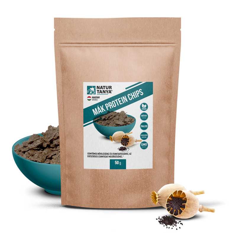 A Natur Tanya® Mák Protein Chips 100%-ban hidegen sajtolt étkezési mákból készül