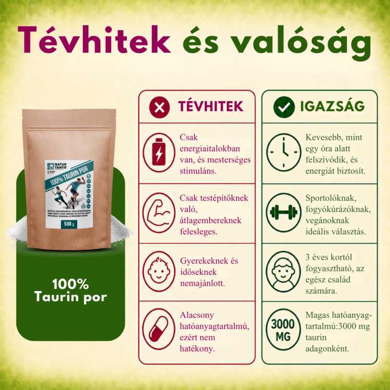 100% TAURIN POR - adalékanyagmentes, taurin aminosav Natur Tanya®