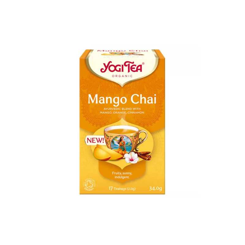 Yogi® Mangó Chai bio tea ajurvédikus fűszer- és gyümölcskeverék mangóval, naranccsal és fahéjjal.