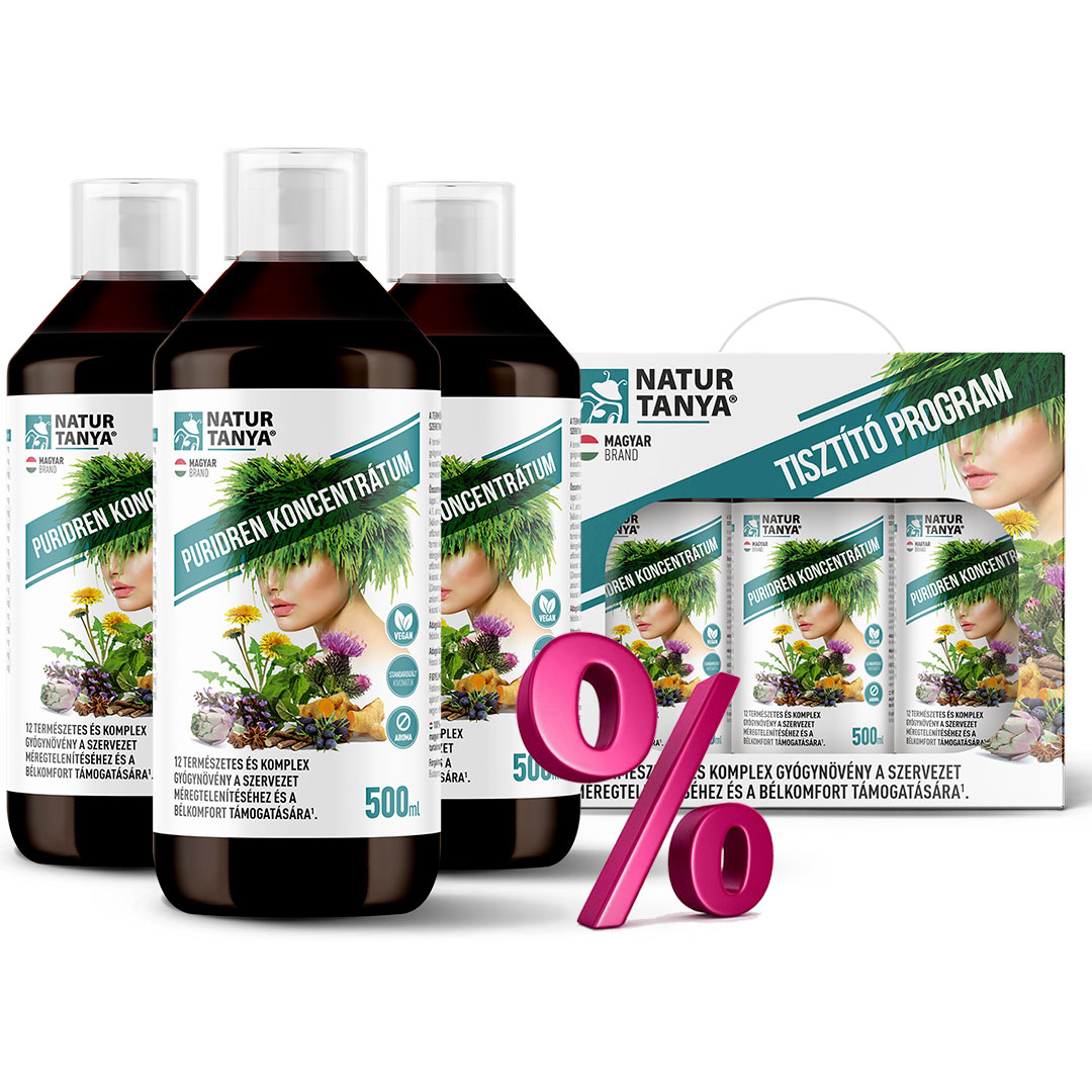 Natur Tanya® 60 napos Puridren® Tisztító Program. Sav-bázis egyensúly és salaktalanító ivókúra. 3*500ml 